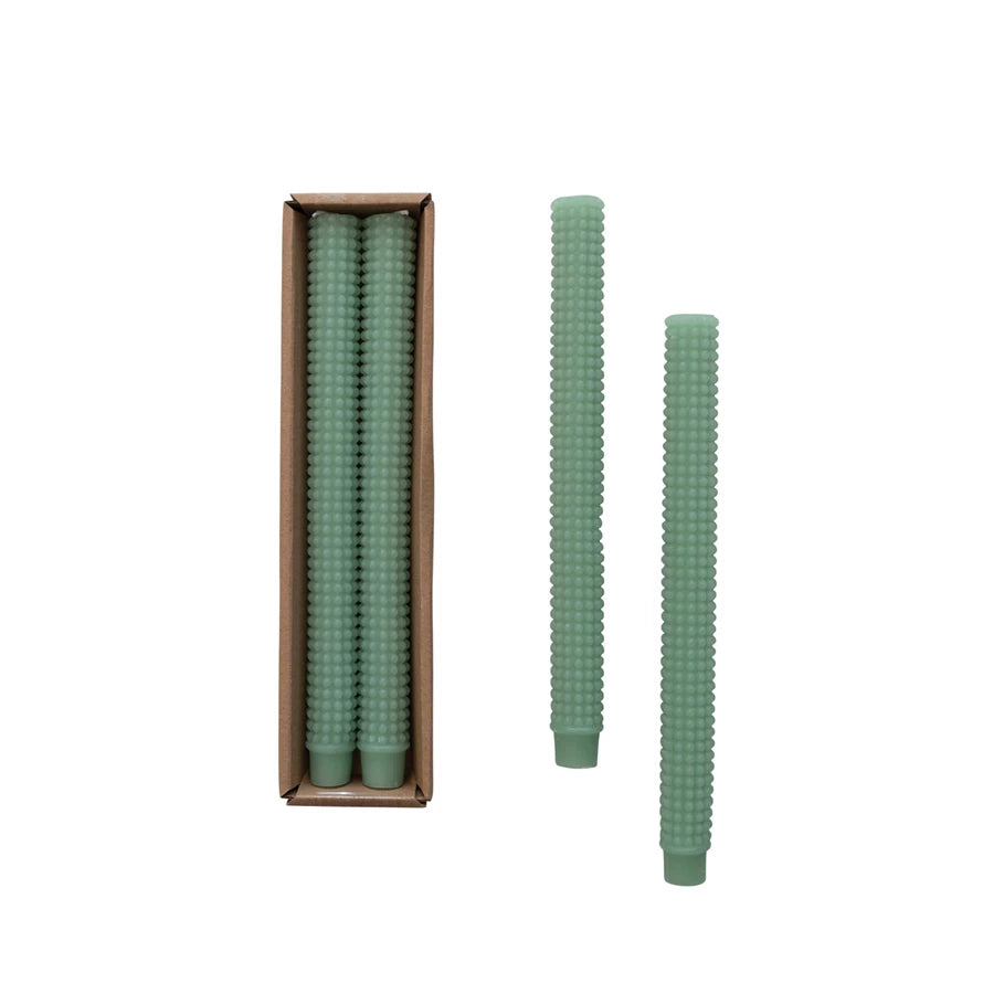 Unscented Mint Hobnail Taper Candles S/2