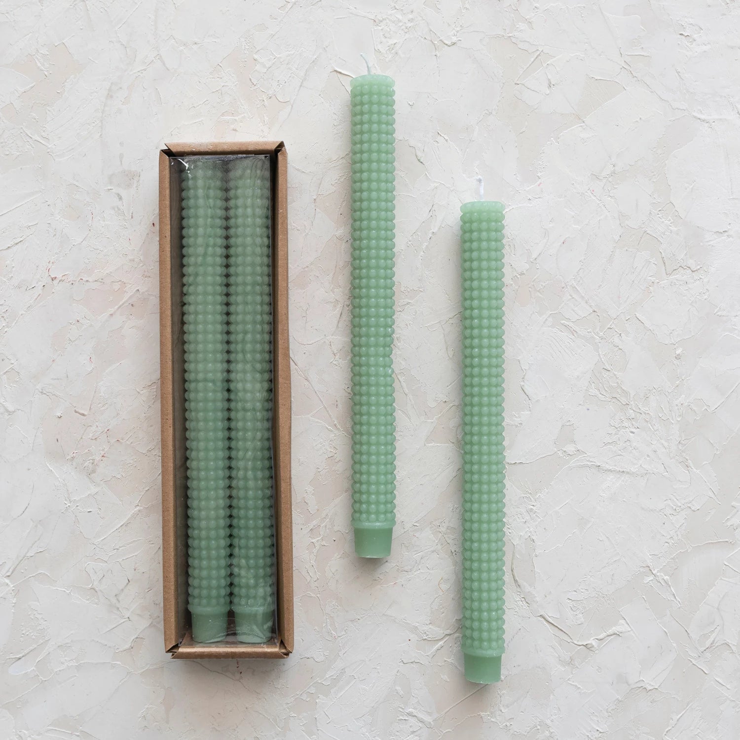 Unscented Mint Hobnail Taper Candles S/2