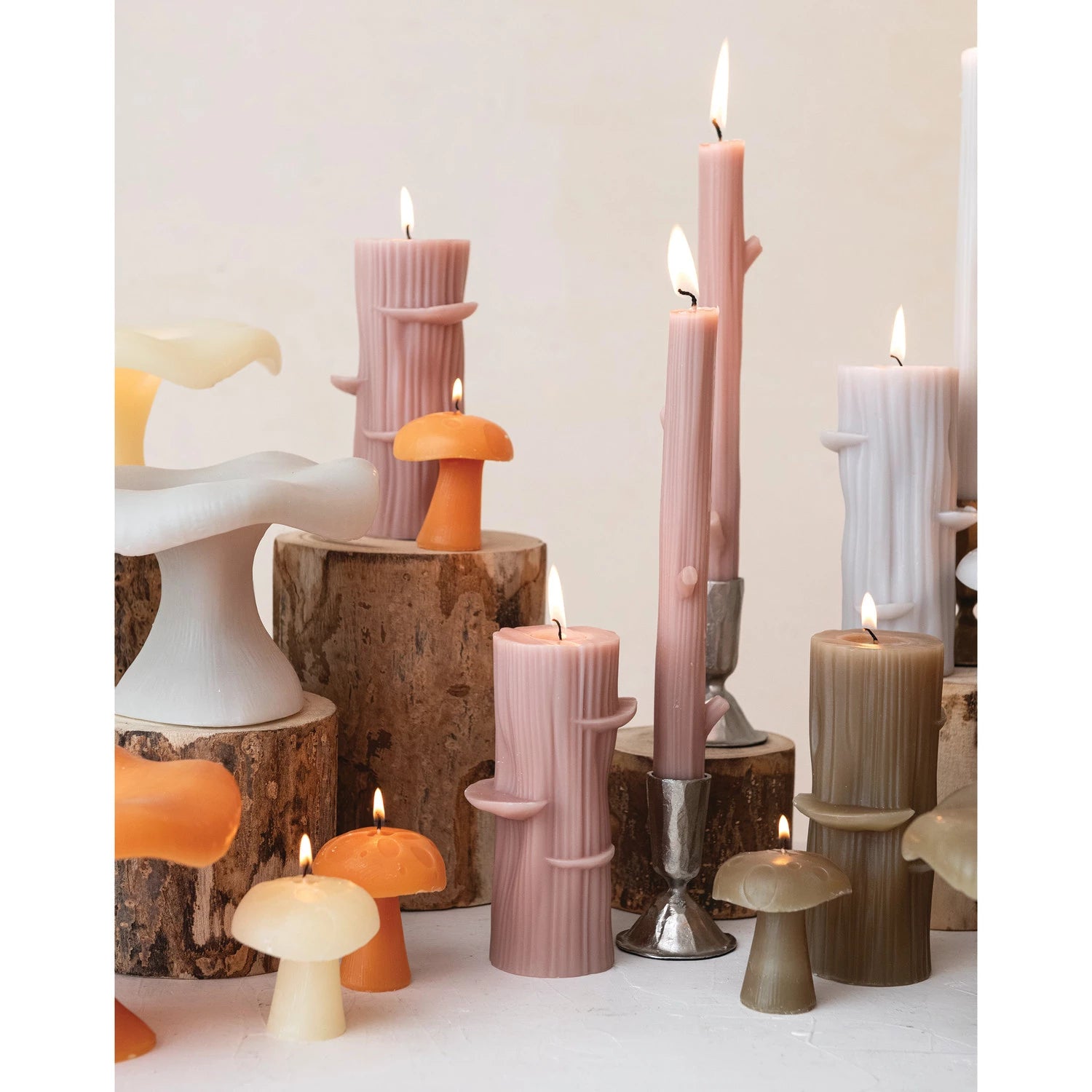 Unscented Olive Twig Shaped Taper Candles S/2