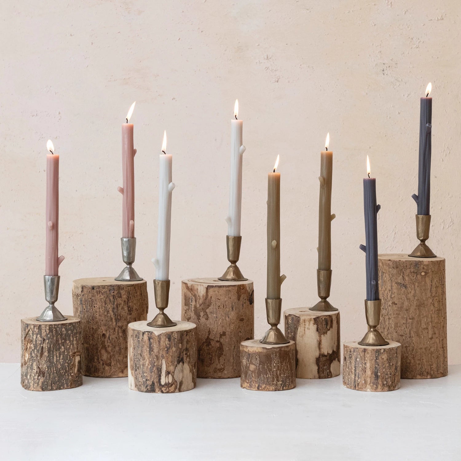 Unscented Charcoal Twig Shaped Taper Candles S/2