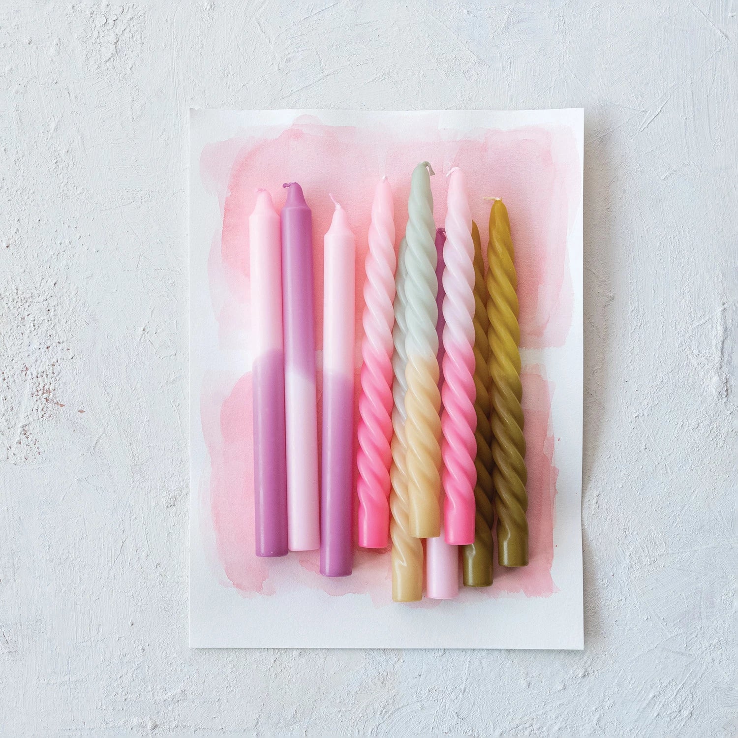 Unscented Mint Ombre Twisted Taper Candles S/2