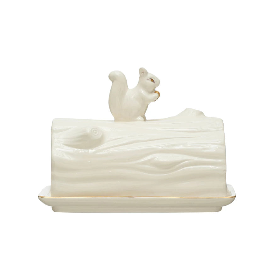 Log Butter Dish w/ Squirrel