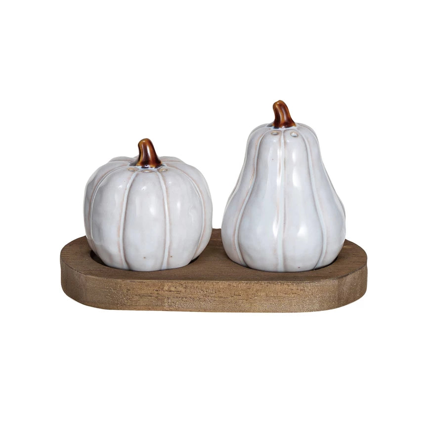 Pumpkin Salt & Pepper Shakers w/ Wood Tray