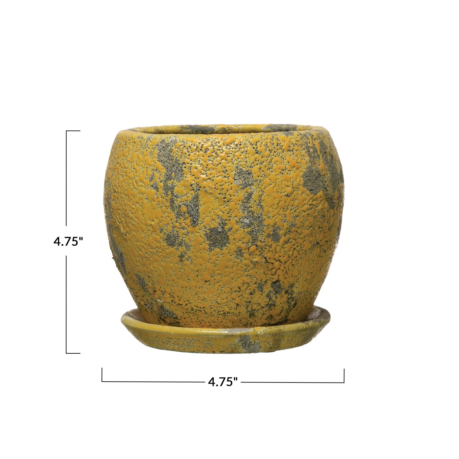 Yellow Distressed Planter with Saucer