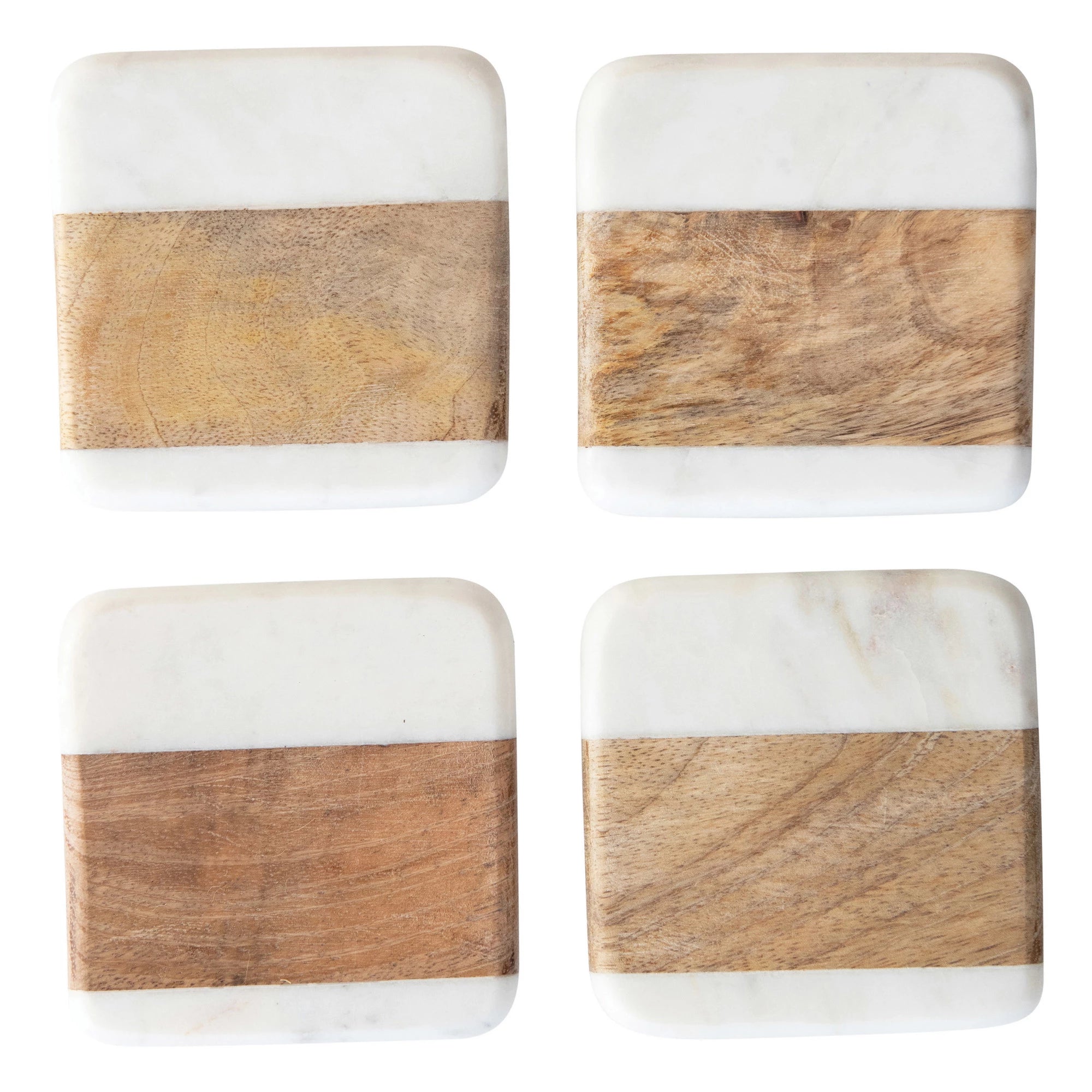 Square Marble and Acacia Wood Coasters S/4