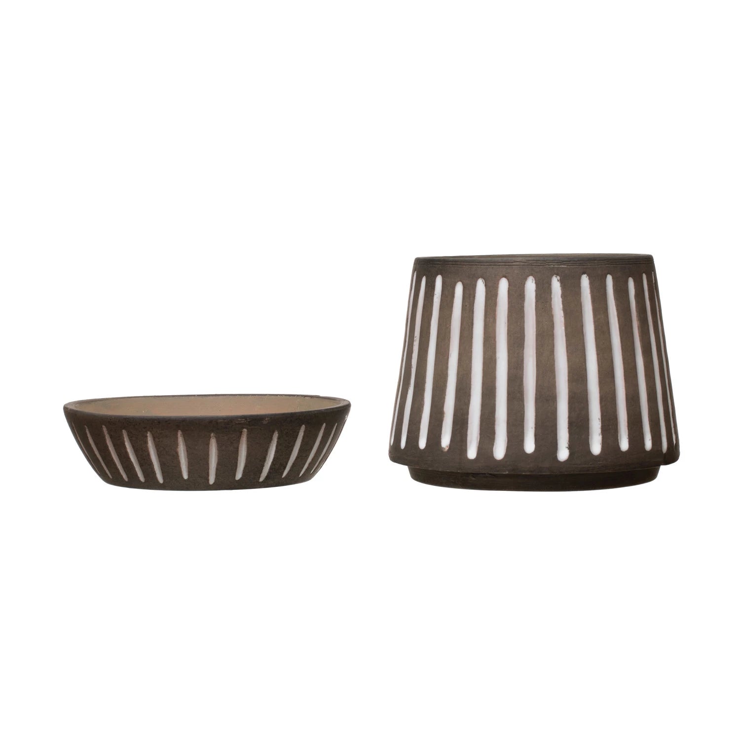 Brown Tapered Planter with Saucer