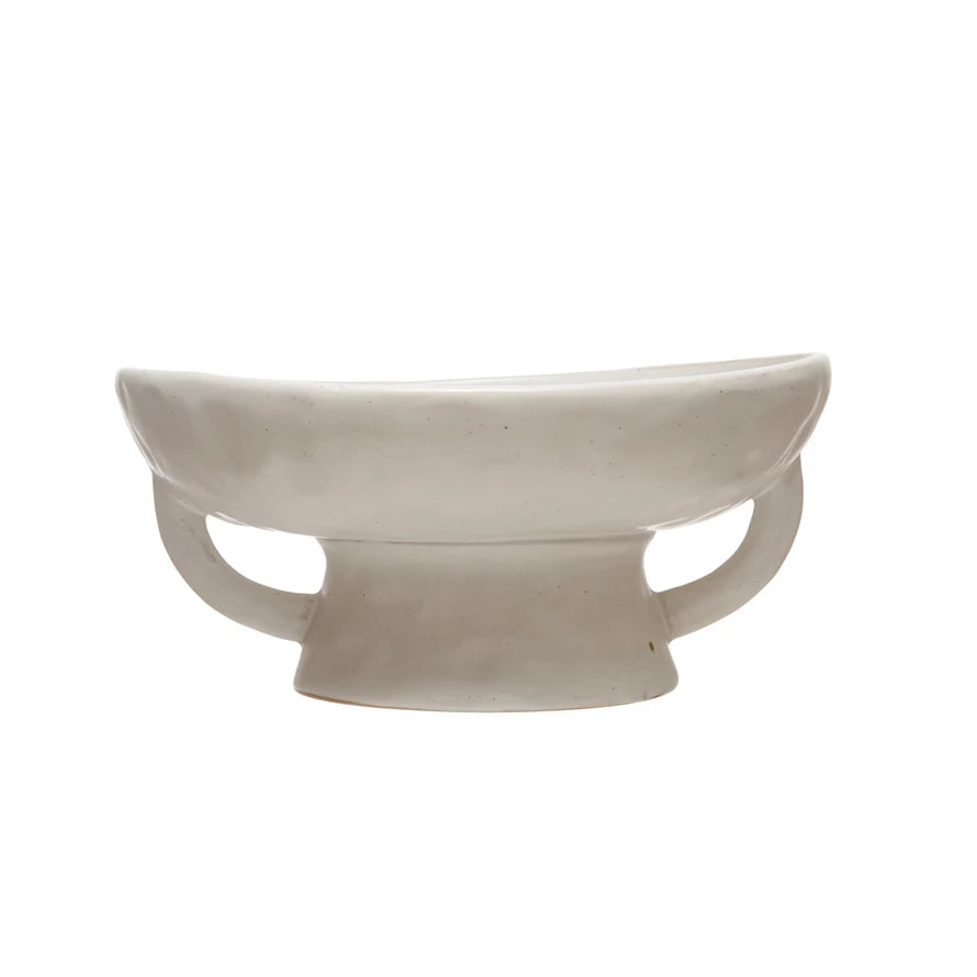 Matte White Stoneware Footed Pedestal/Bowl w/ Handles