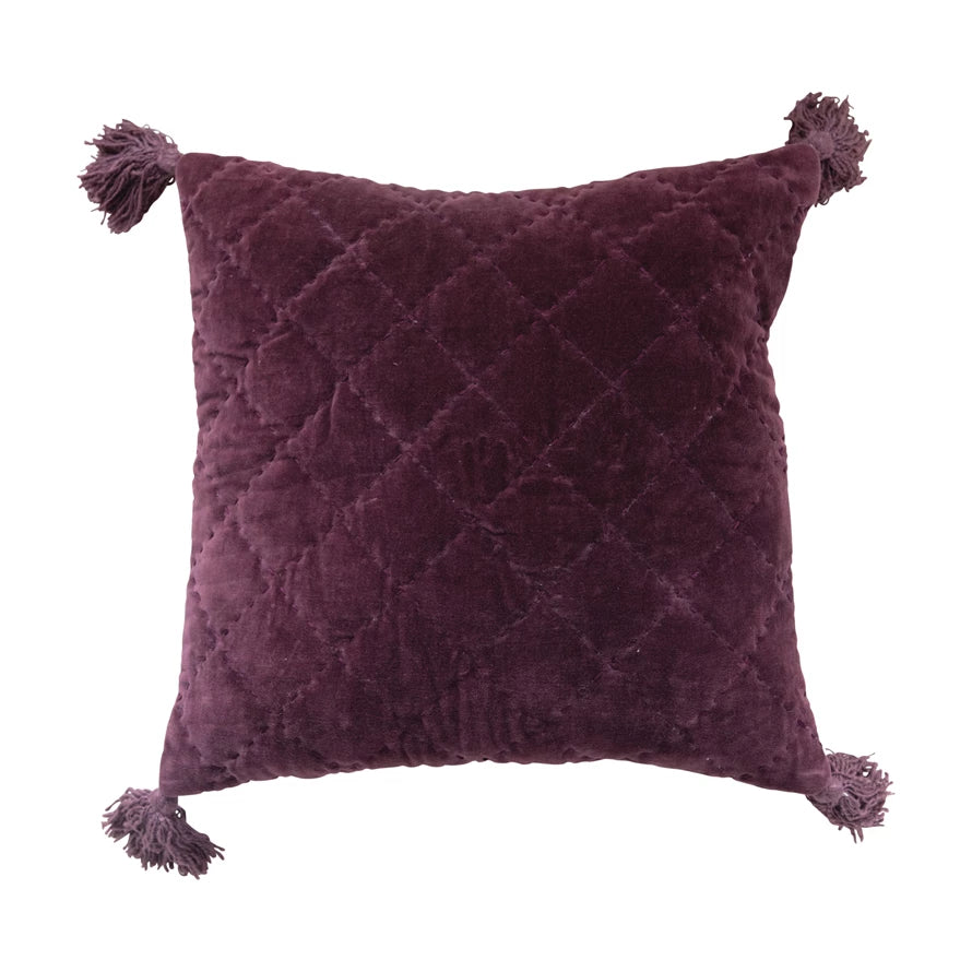 Plum Quilted Velvet 20" Pillow with Tassels*