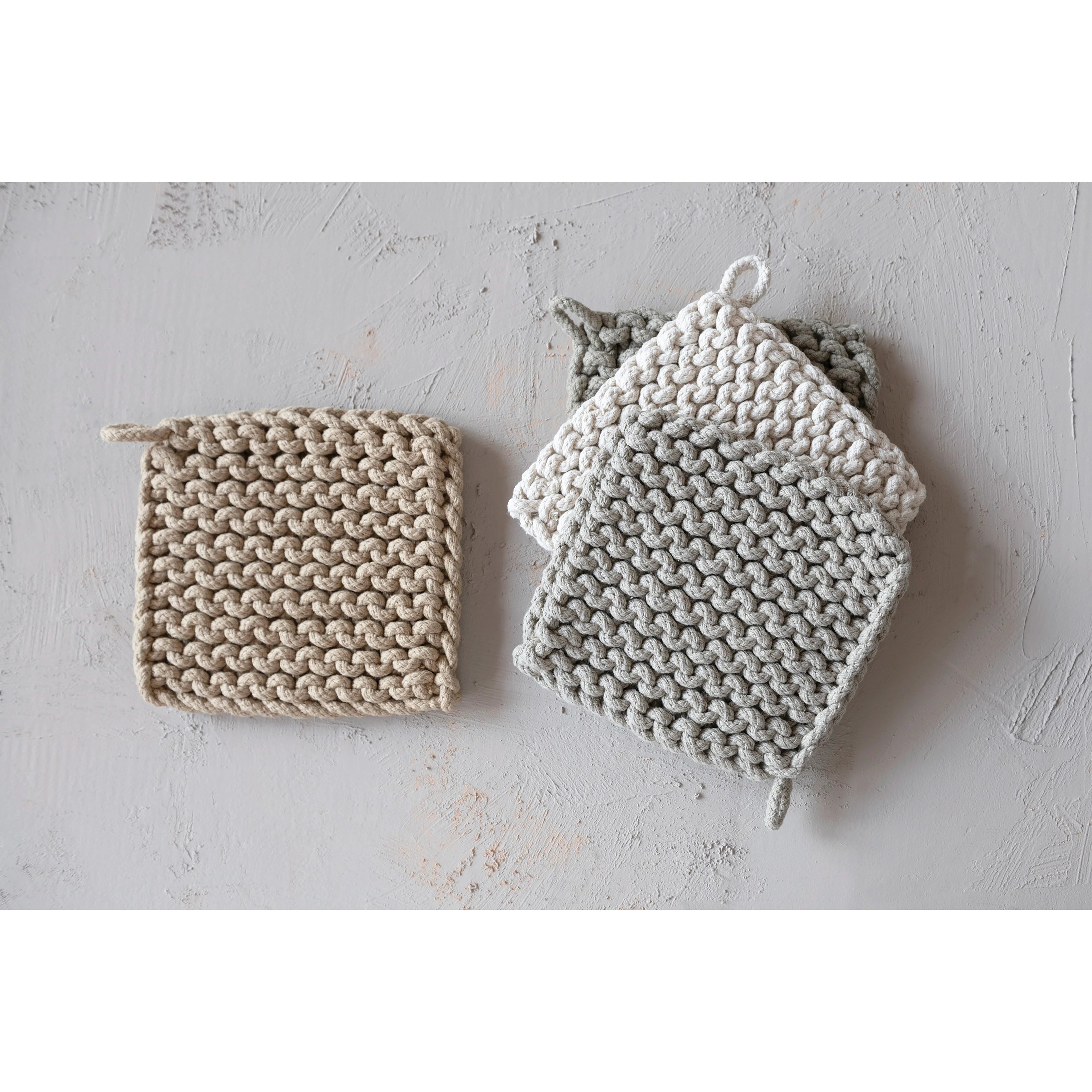 Braided Cotton Crocheted Pot Holder 4 Assorted Colors