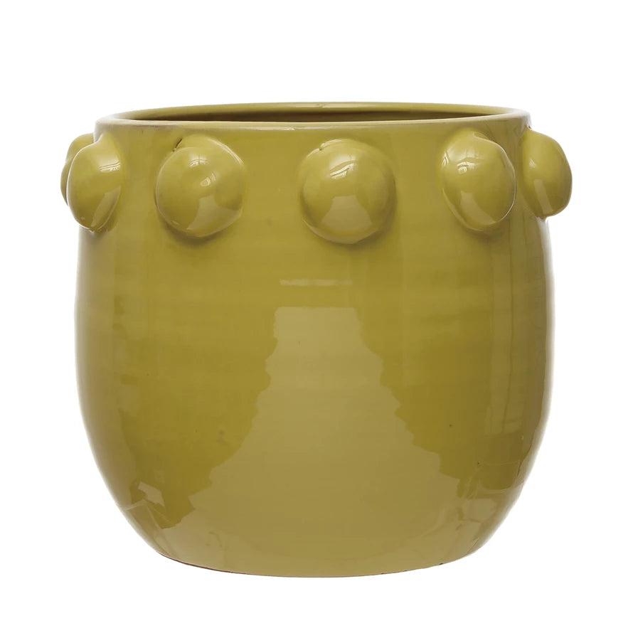 Chartreuse Terracotta Planter with Hobnail Trim