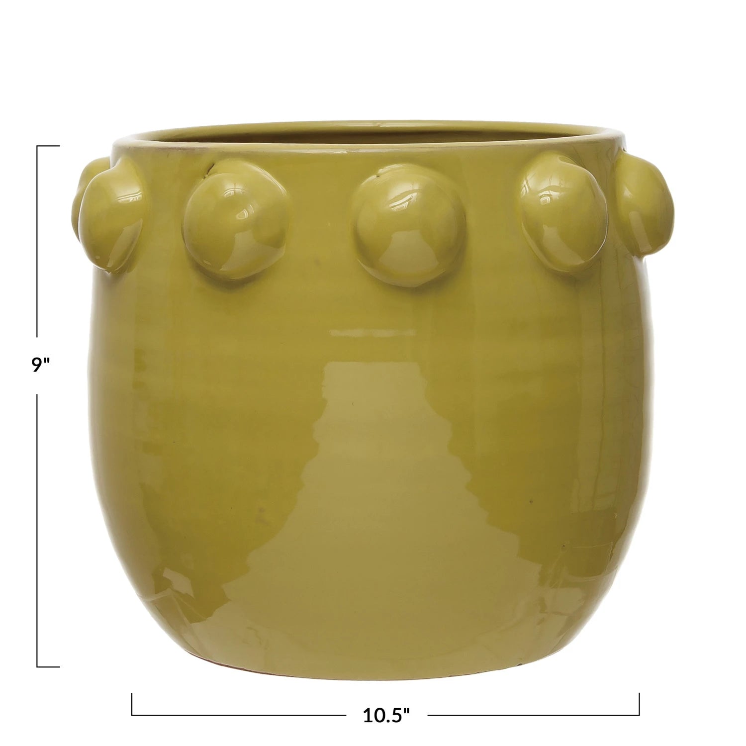 Chartreuse Terracotta Planter with Hobnail Trim