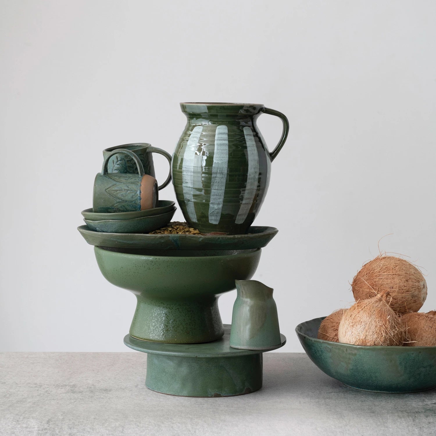 Green Stoneware Pedestal