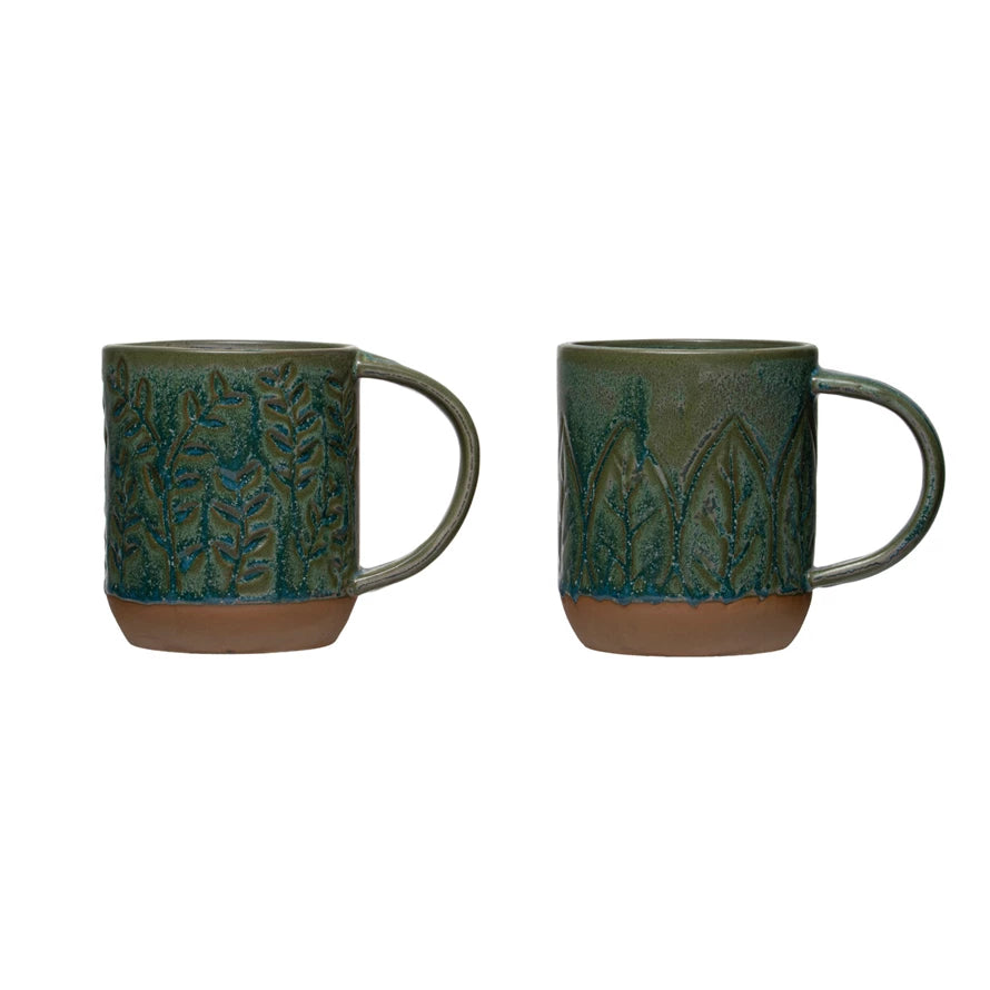 Matte Green Debossed Stoneware Mug