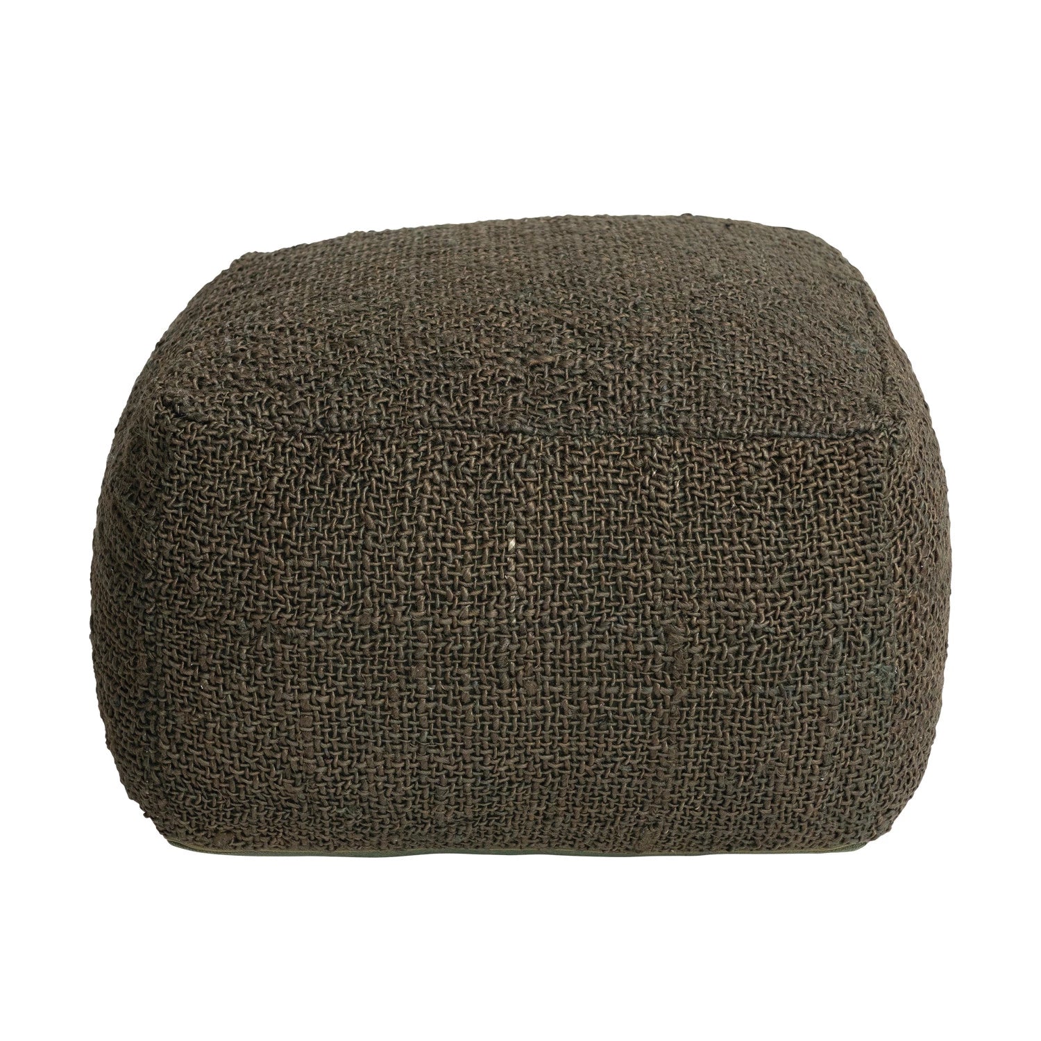 Olive Green Woven Jute & Cotton Pouf