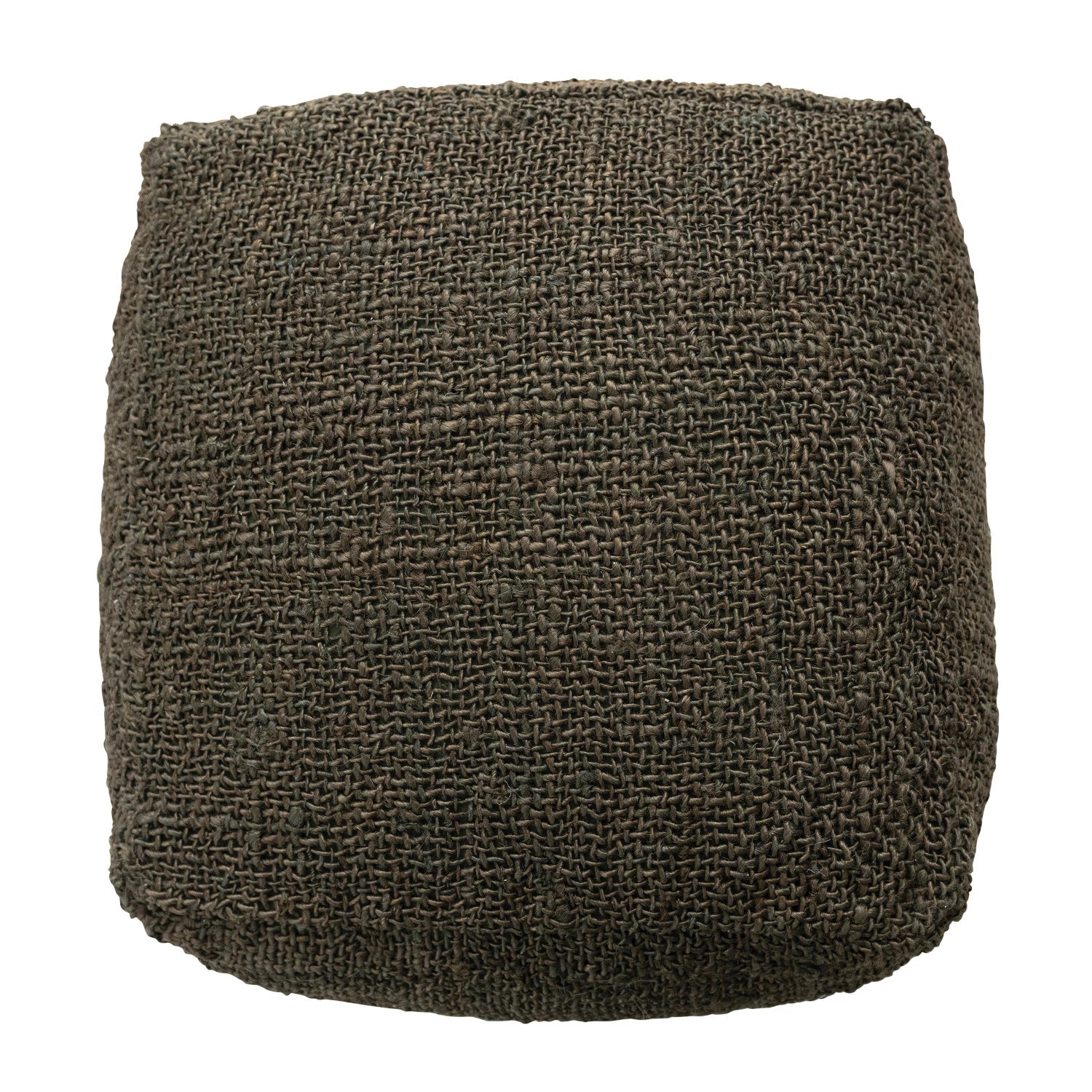 Olive Green Woven Jute & Cotton Pouf