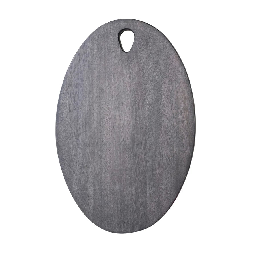 Oval Mango Wood Cheese/Cutting Board w/ Handle, Black