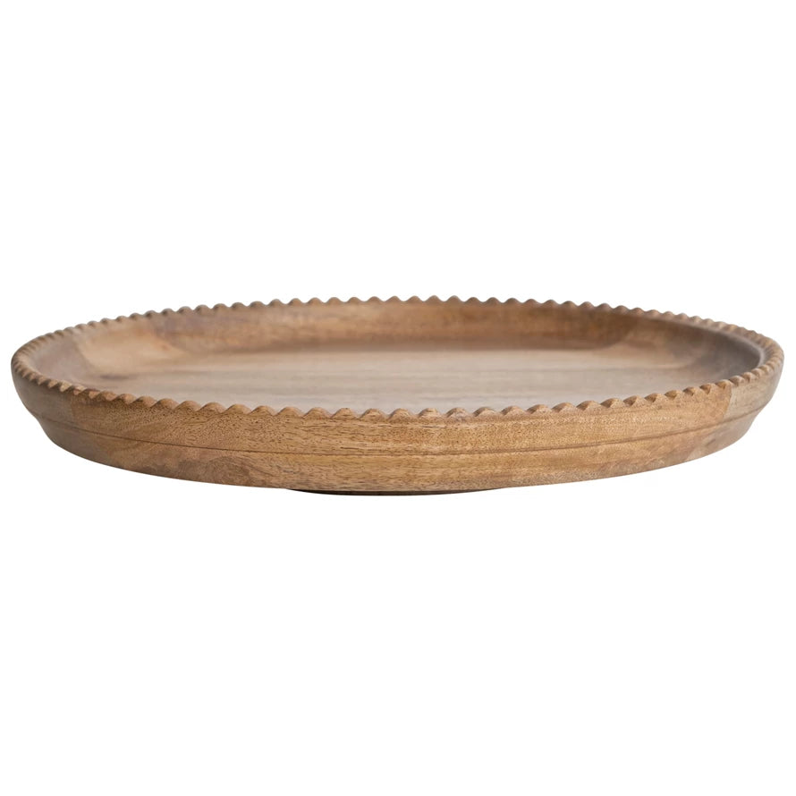 Natural Mango Wood Lazy Susan w/ Scalloped Edge