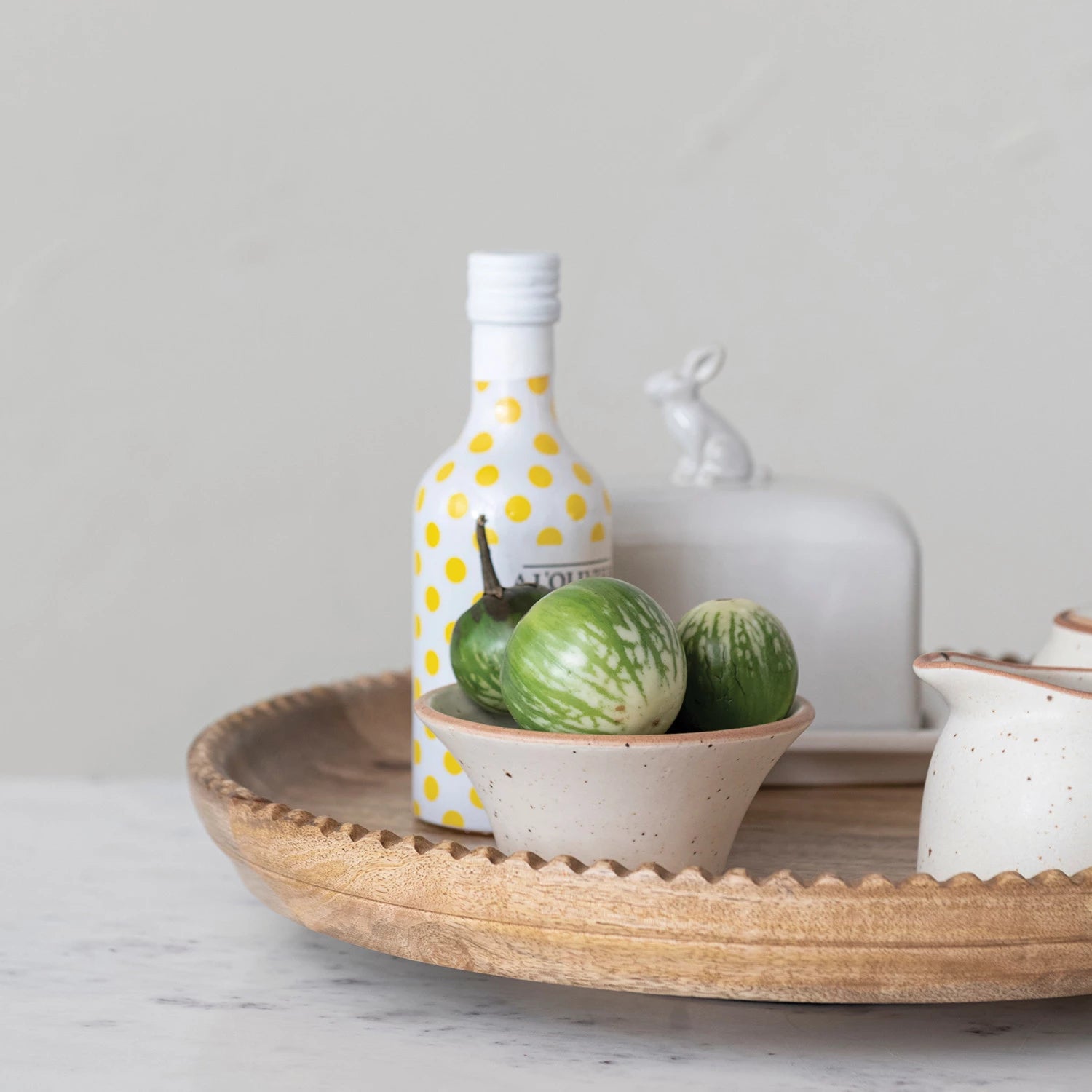 Natural Mango Wood Lazy Susan w/ Scalloped Edge