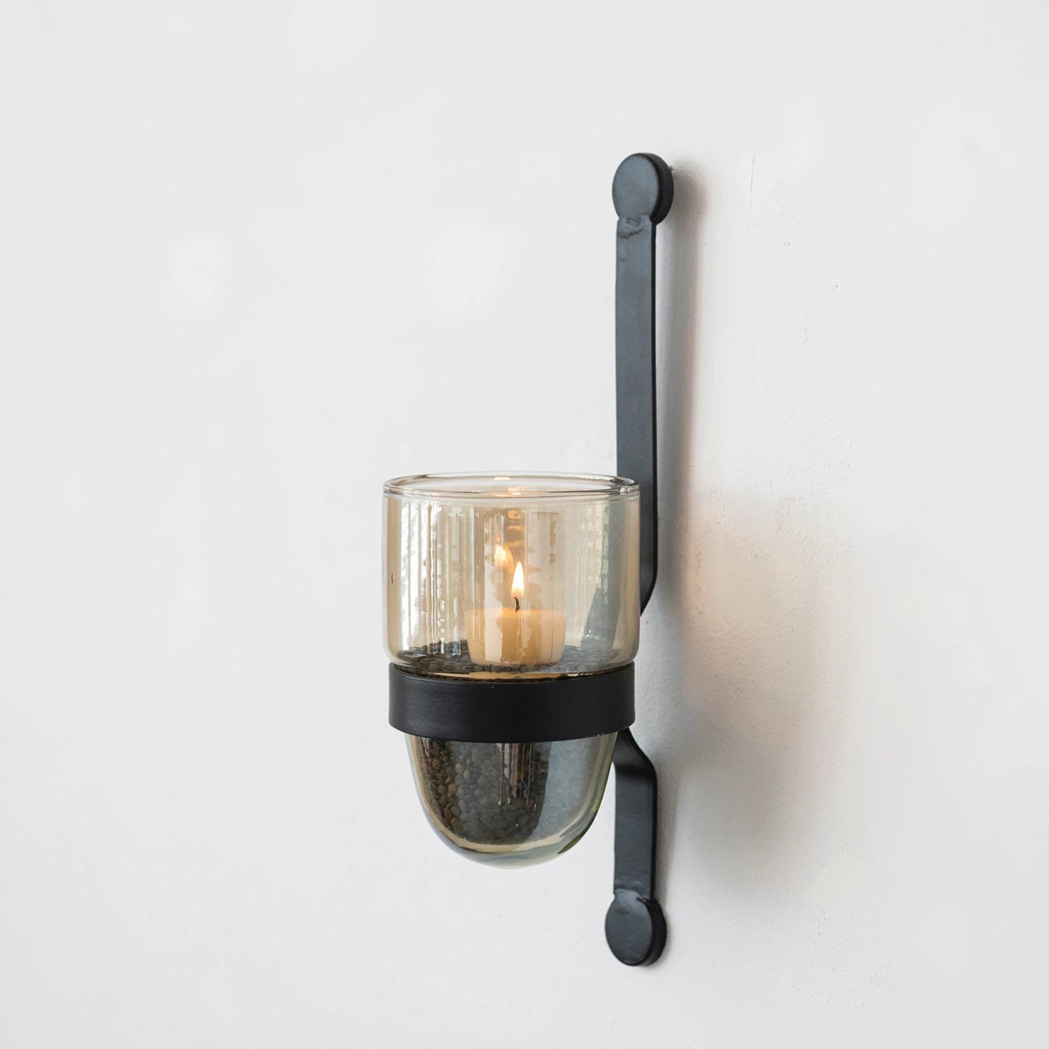 Matte Black Metal Wall Sconce w/ Iridescent Glass Candle Holder*