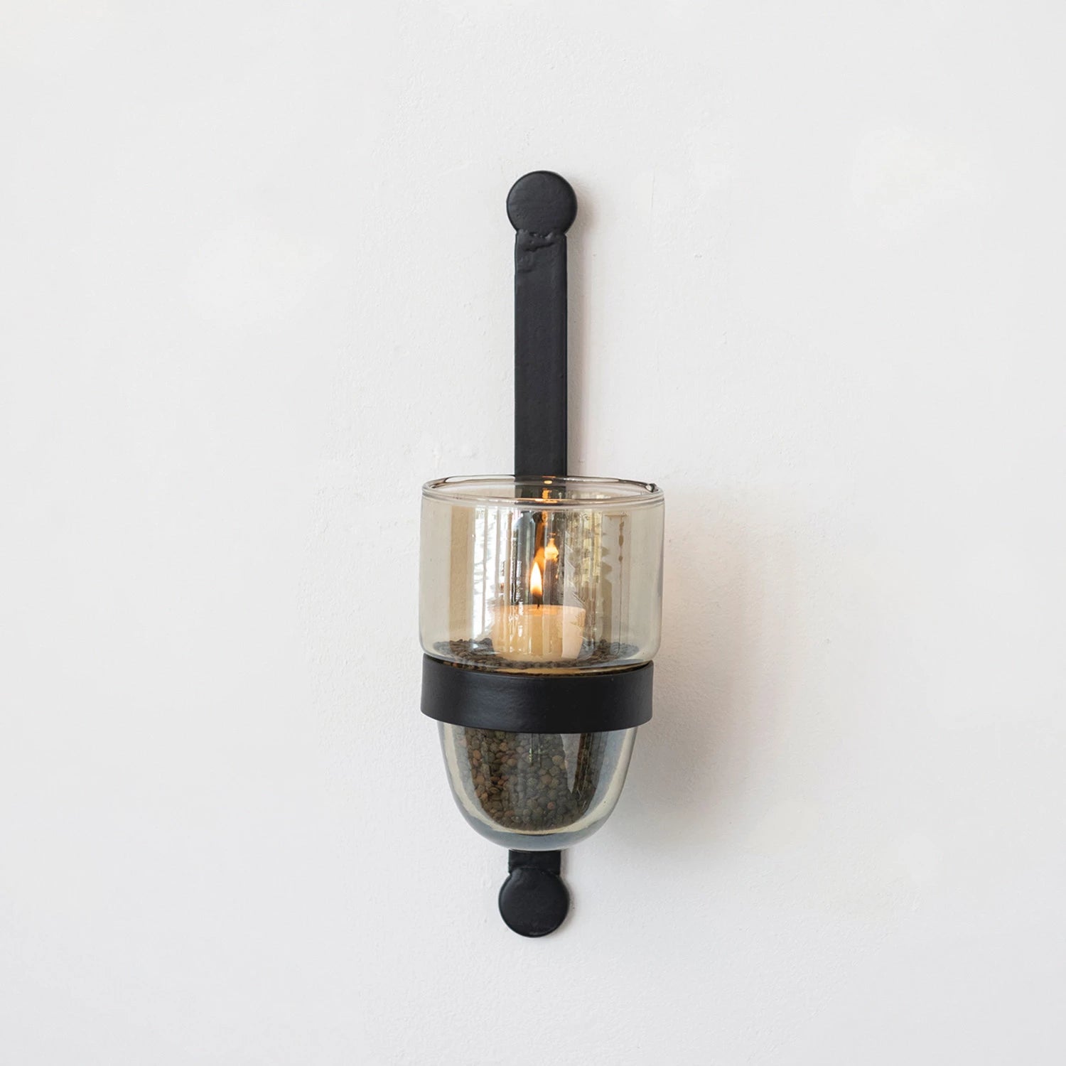 Matte Black Metal Wall Sconce w/ Iridescent Glass Candle Holder*