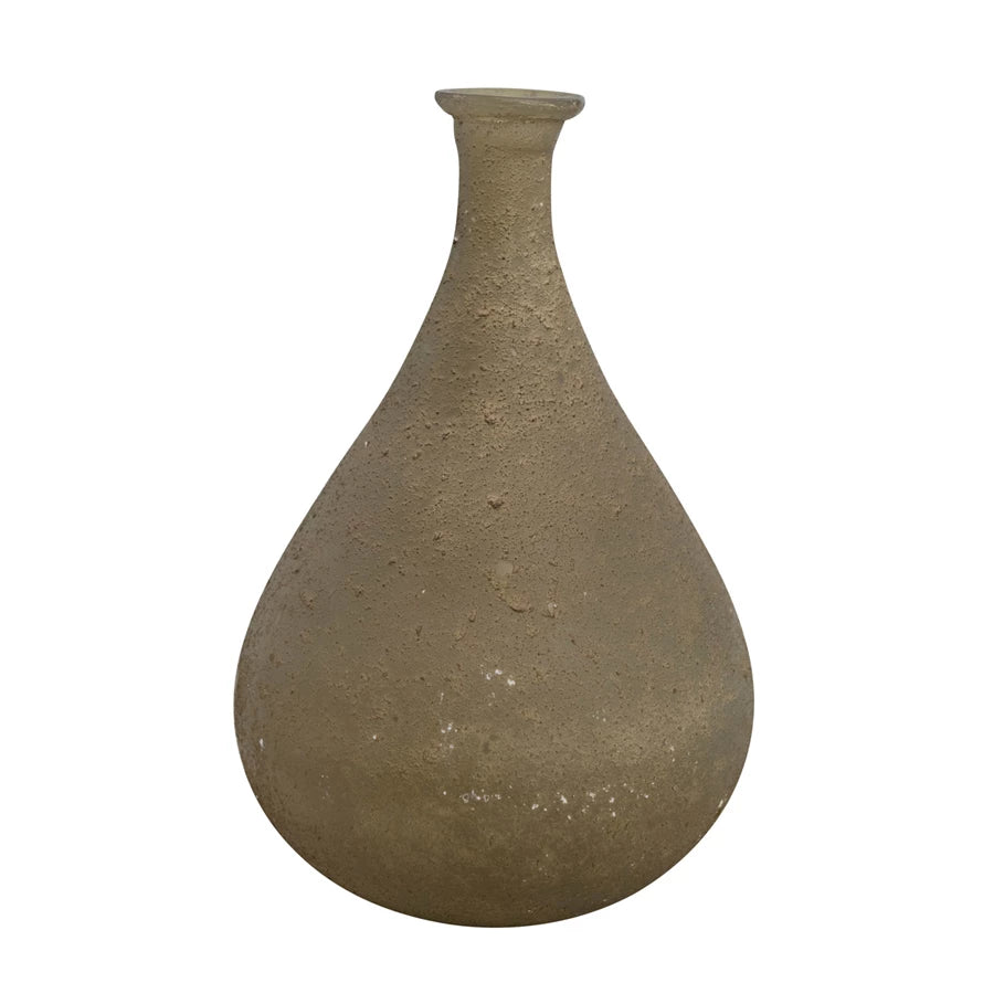 Khaki Glass Vase w/Sand Blasted Finish