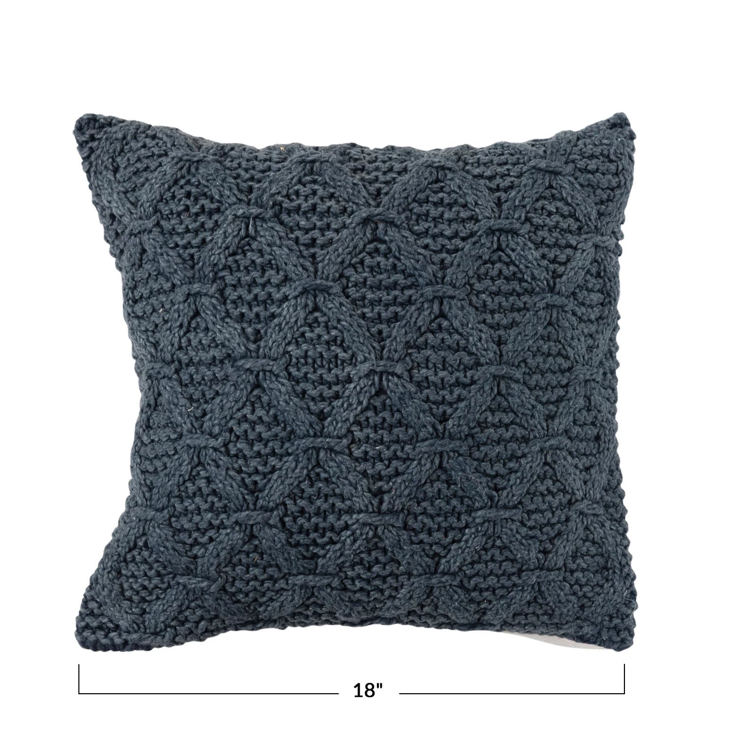 Blue Woven Cotton Cable Knit Pillow w/ Pattern