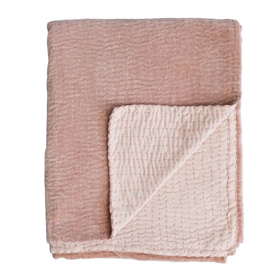 Blush Velveted Kantha Stitched Throw