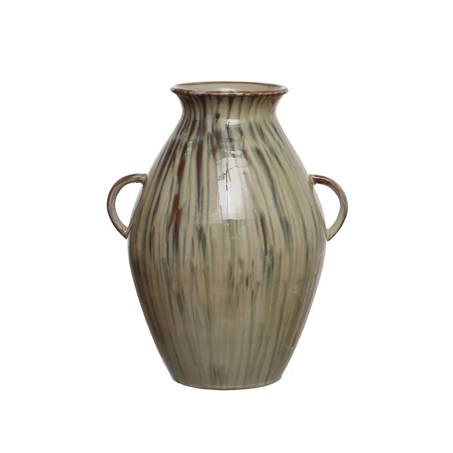 Hand-Painted Stoneware Vase w/ Handles