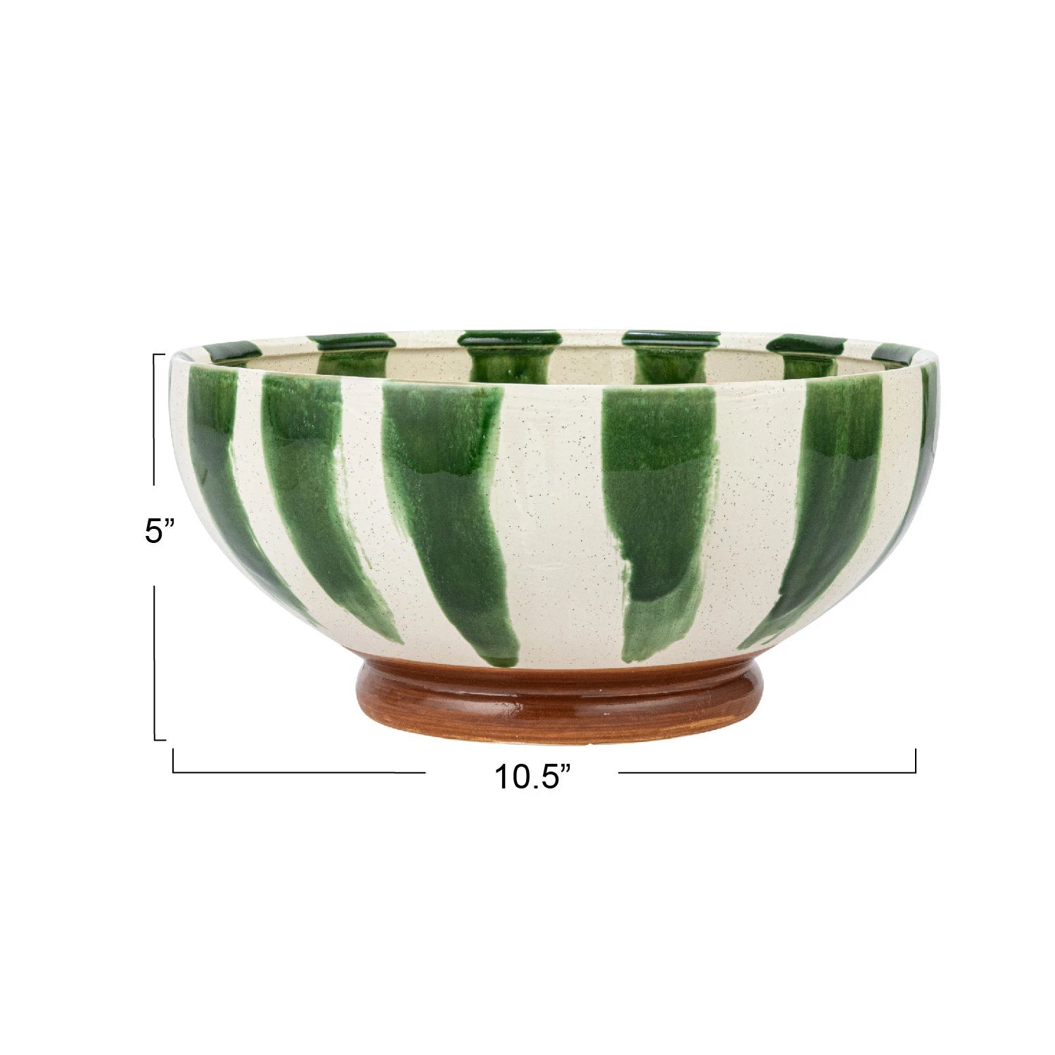 Green & Cream Striped Stoneware Footed Bowl