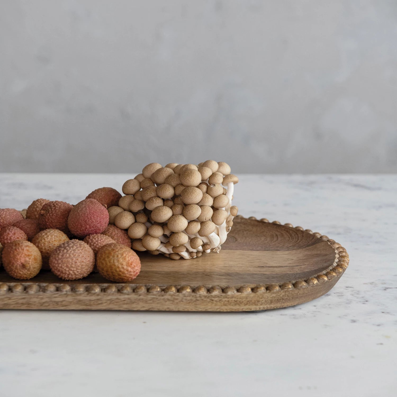 Hand Carved Mango Wood Tray w/ Gold Beads