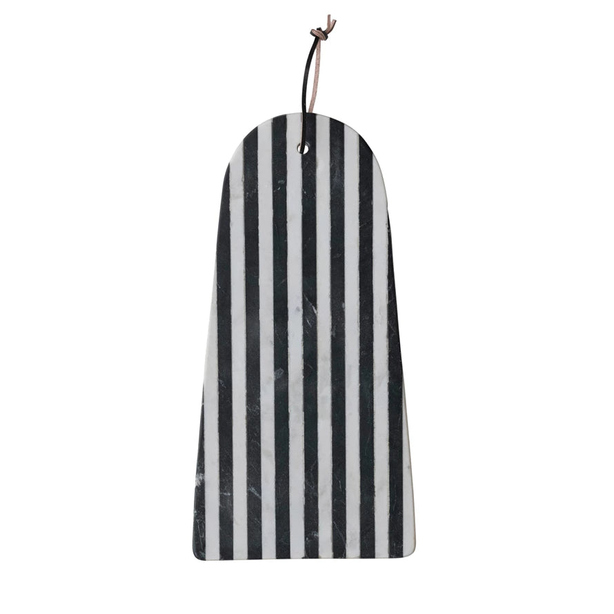 Black & White Striped Marble Cheese/Cutting Board Leather Tie