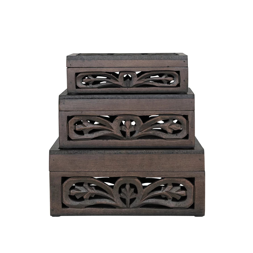 Carved Mango Wood Nesting Boxes