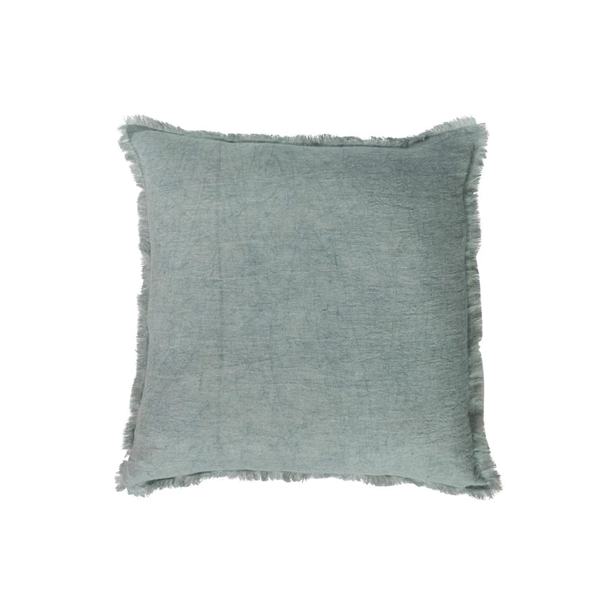 Mint Square Stonewashed Linen Pillow w/ Fringe