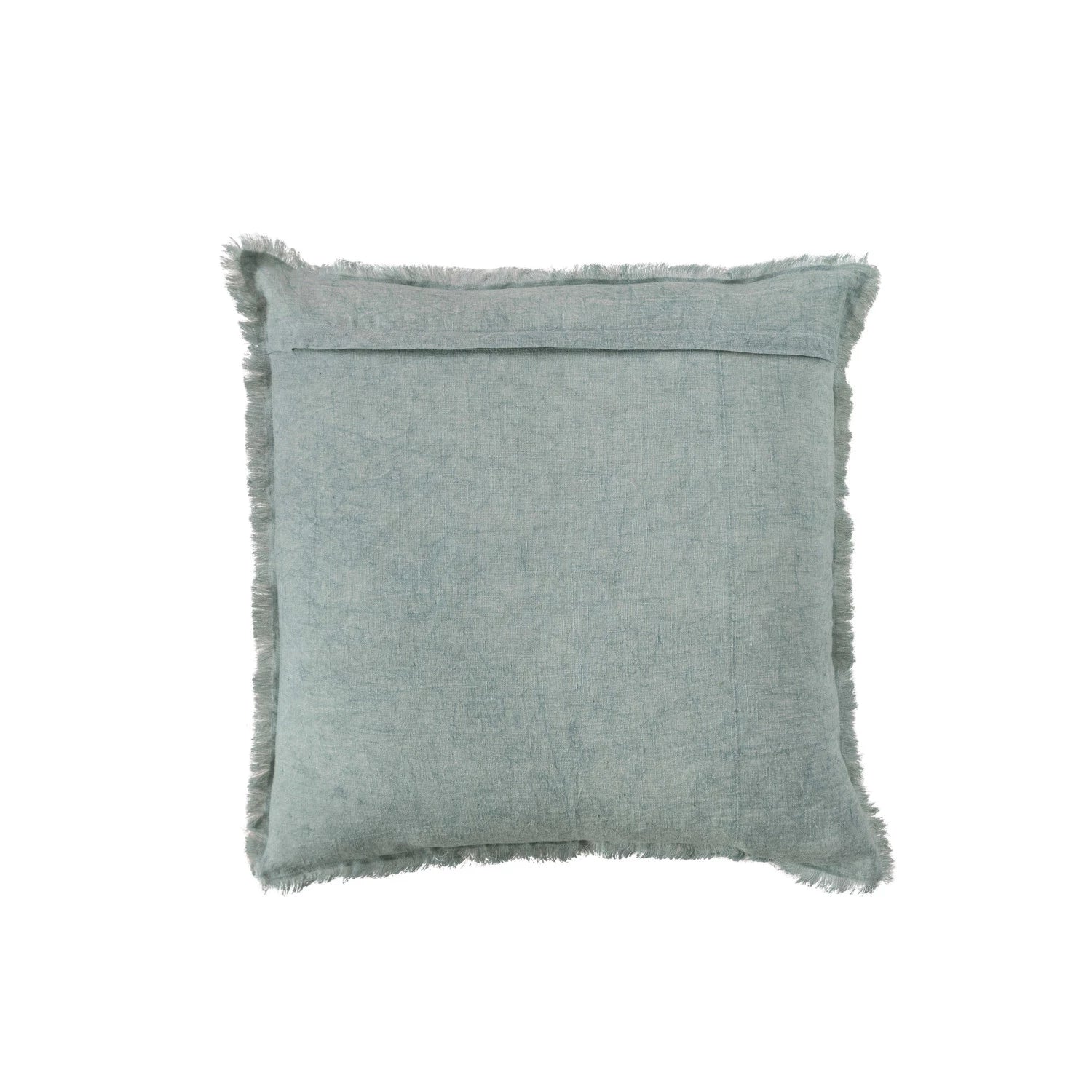 Mint Square Stonewashed Linen Pillow w/ Fringe