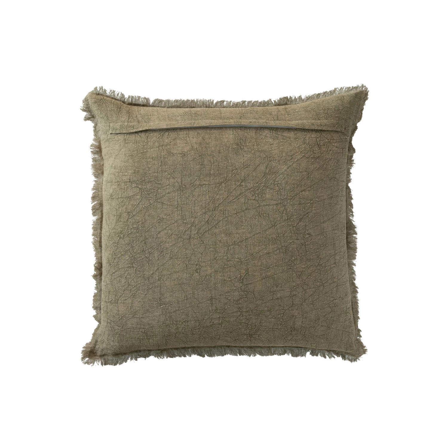 Olive Square Stonewashed Linen Pillow w/ Fringe