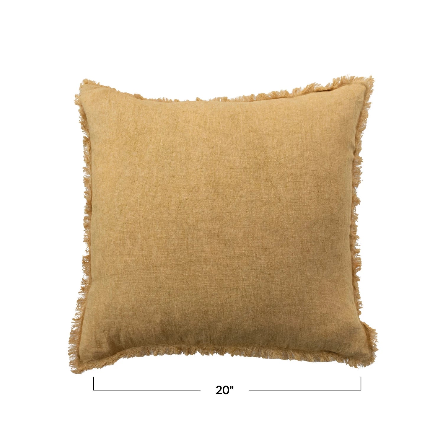 Mustard Square Stonewashed Linen Pillow w/ Fringe