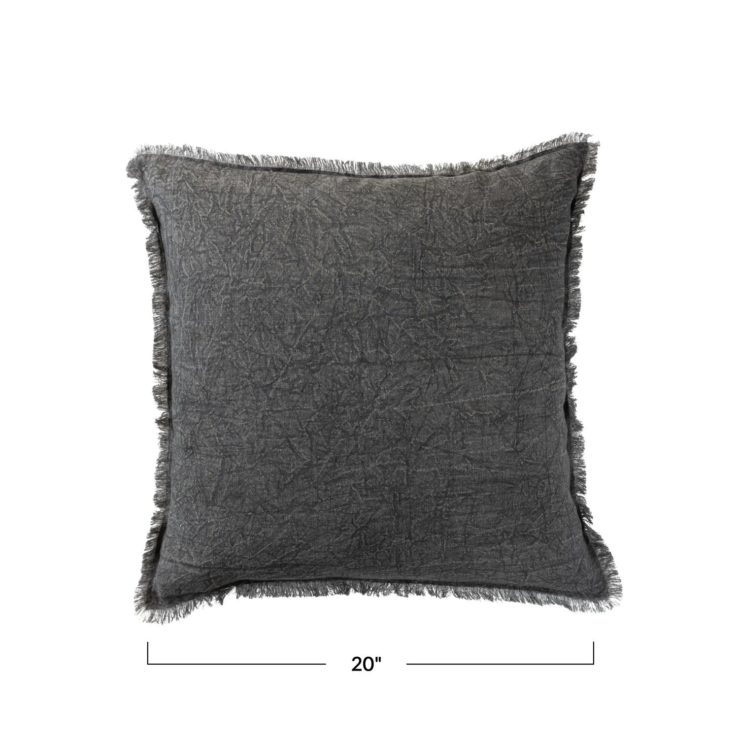 Charcoal Square Stonewashed Linen Pillow w/ Fringe