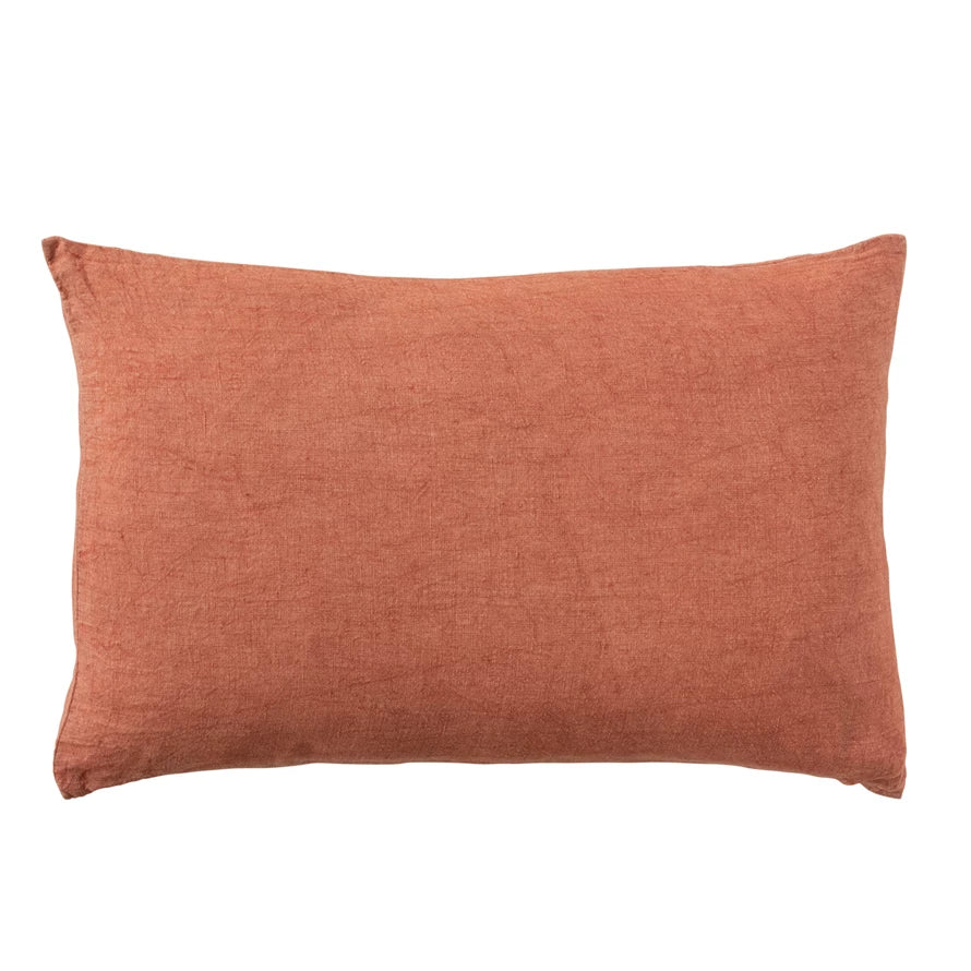Rust Stonewashed Linen Lumbar Pillow