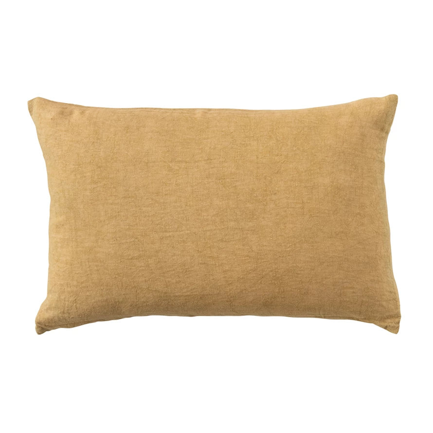 Mustard Stonewashed Linen Lumbar Pillow