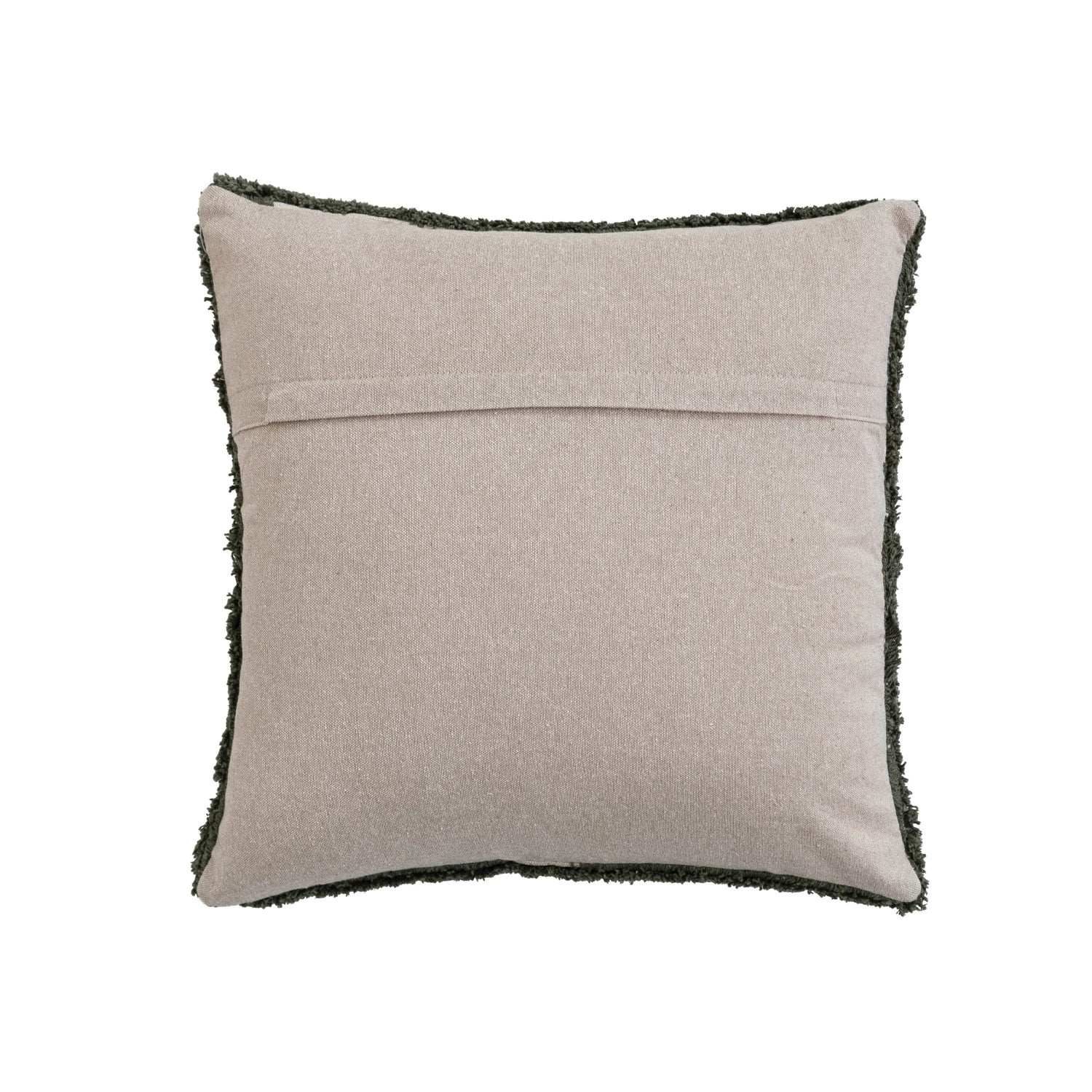 Forest Green & Natural Cotton Tufted Pillow w/ Chambray Back