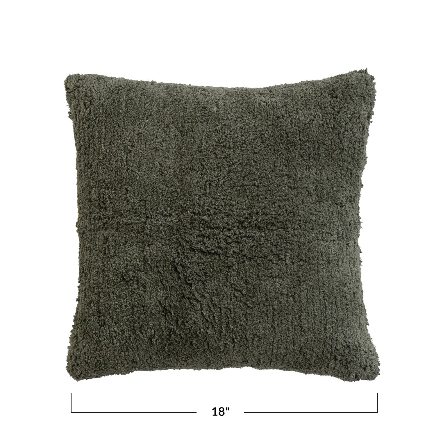 Forest Green & Natural Cotton Tufted Pillow w/ Chambray Back