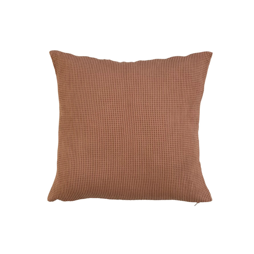 Terra-cotta Square Woven Linen & Cotton Waffle Pillow