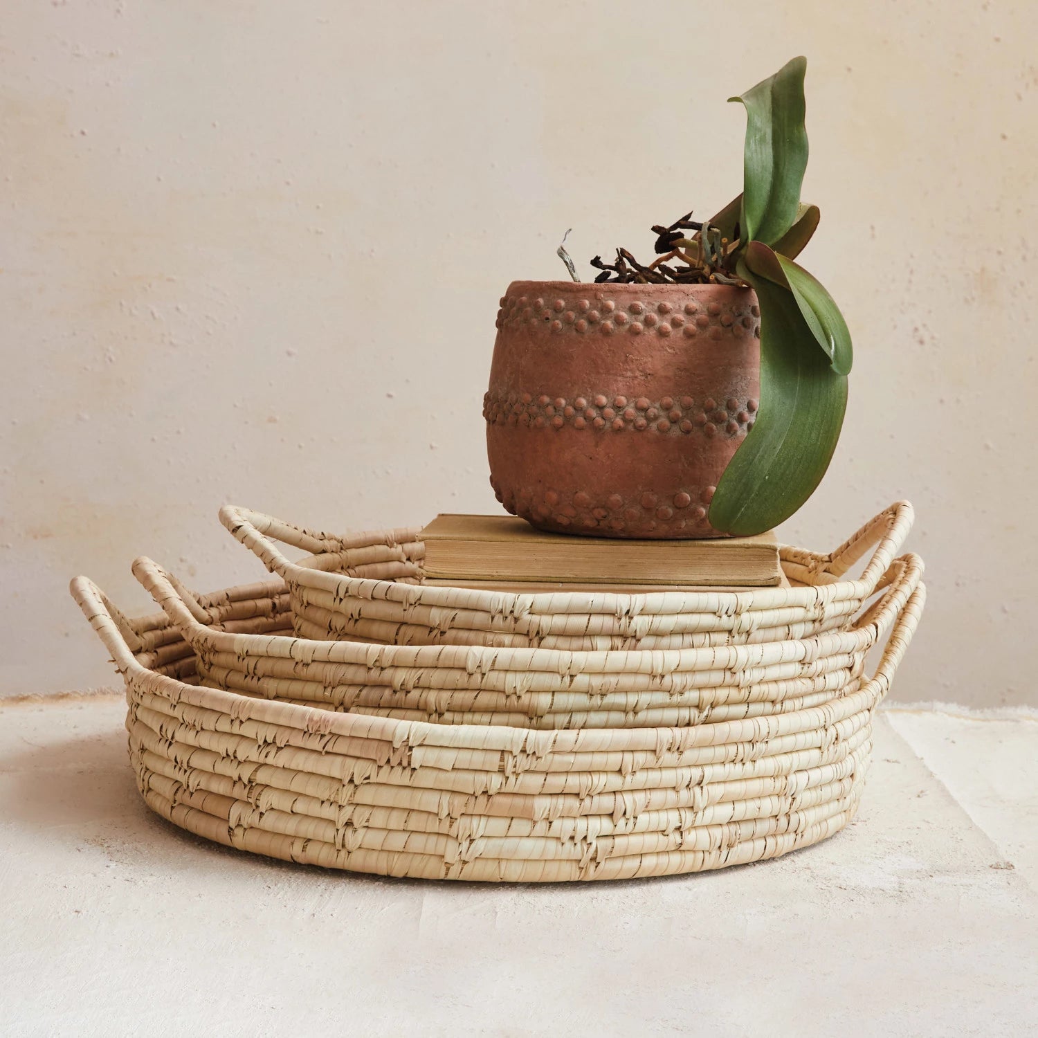 Hand-Woven Grass & Date Leaf Baskets w/ Handles
