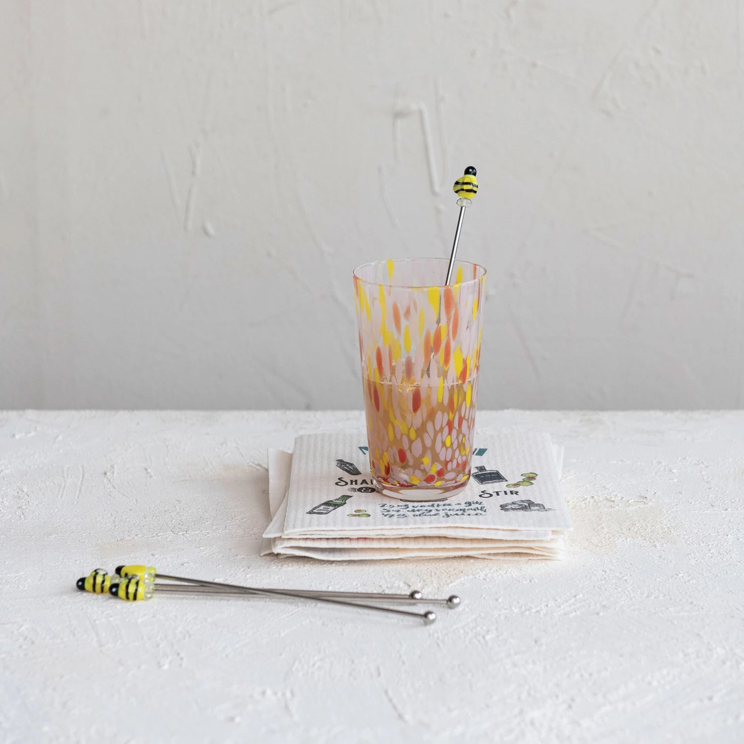 Stainless Steel Cocktail Stirrers w/ Blown Glass Bees