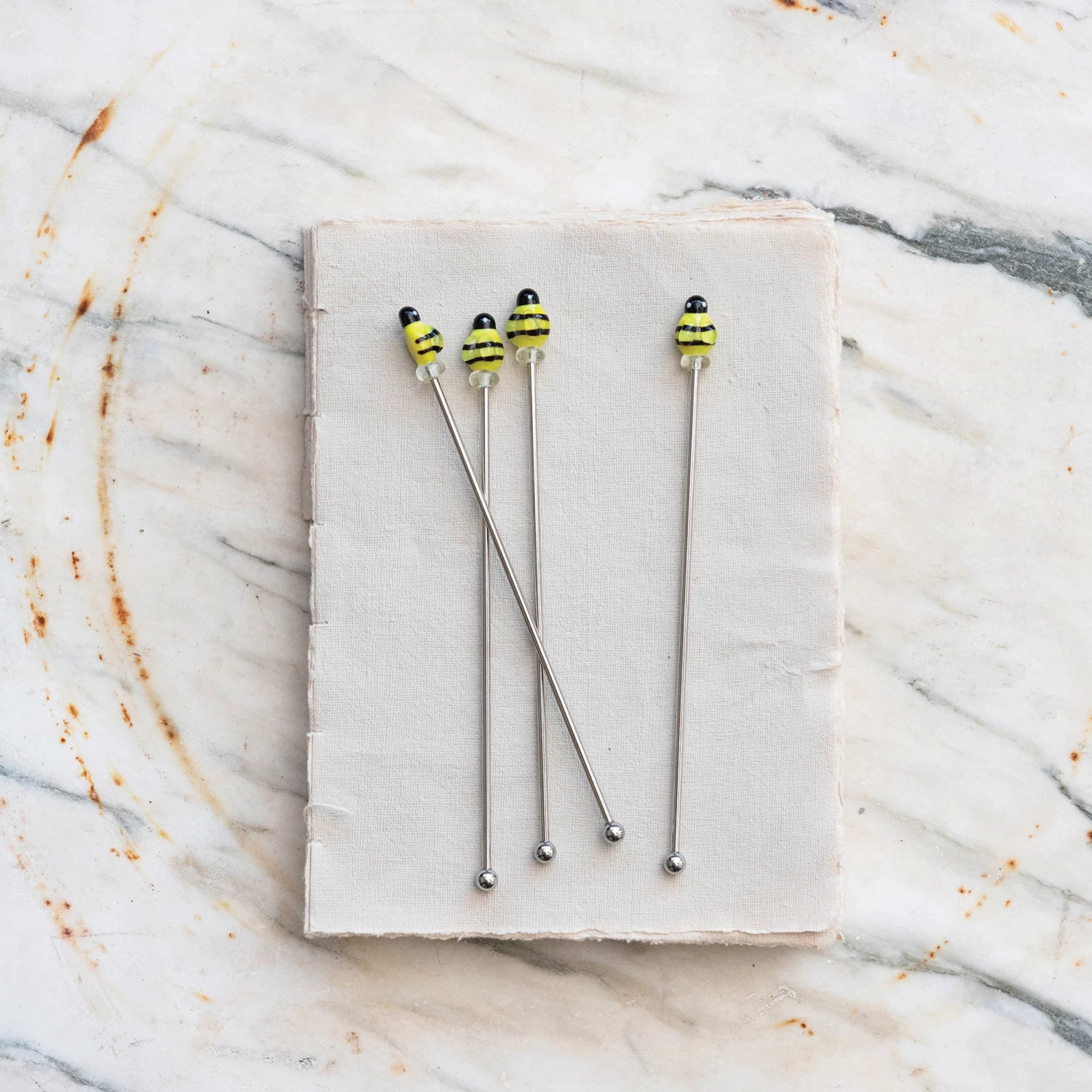 Stainless Steel Cocktail Stirrers w/ Blown Glass Bees