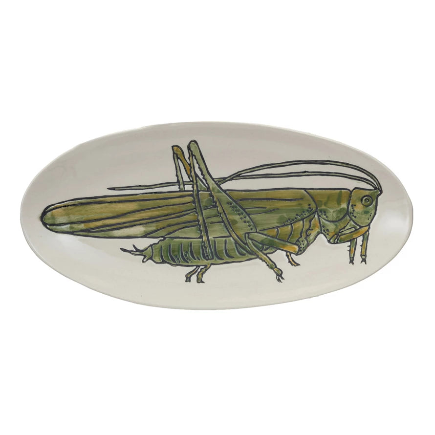 Hand-Painted Stoneware Plate w/ Grasshopper