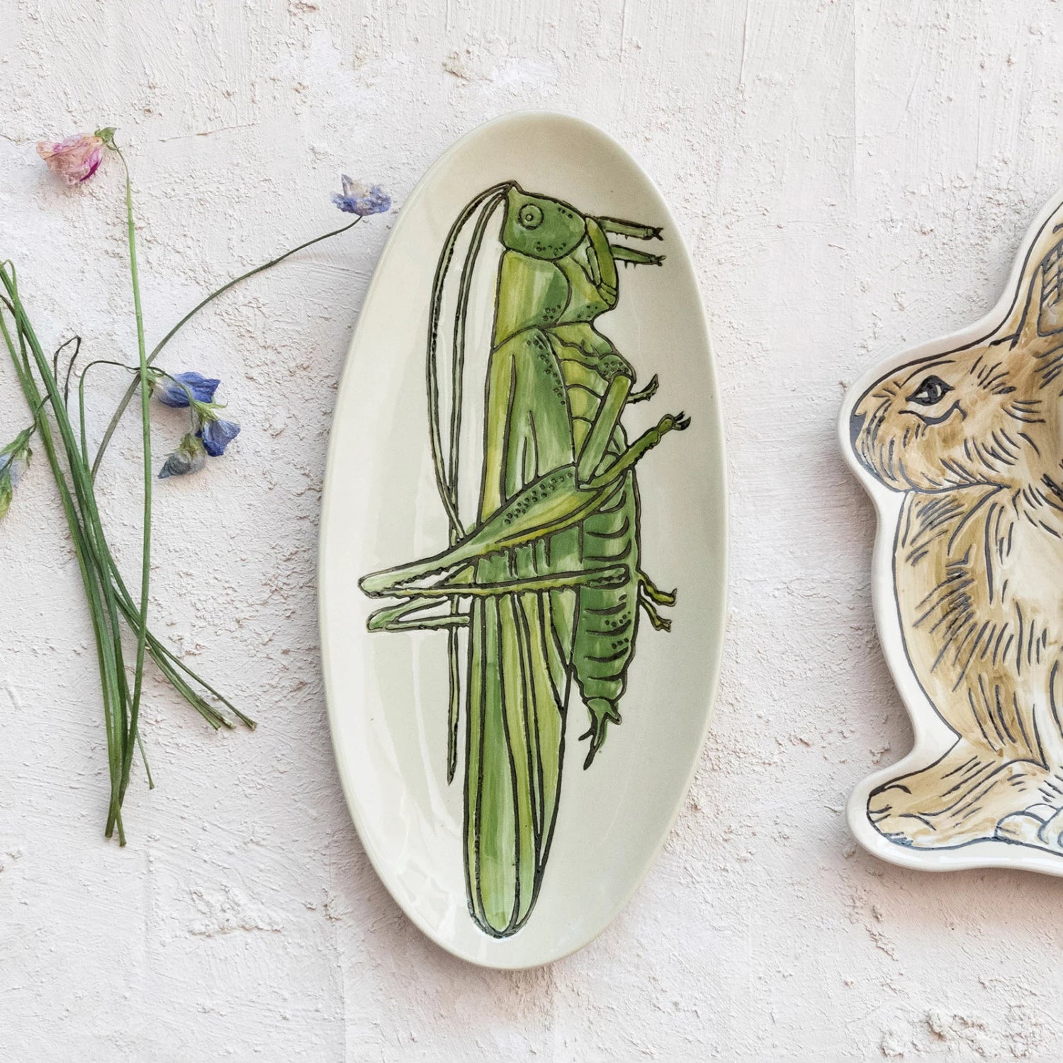 Hand-Painted Stoneware Plate w/ Grasshopper