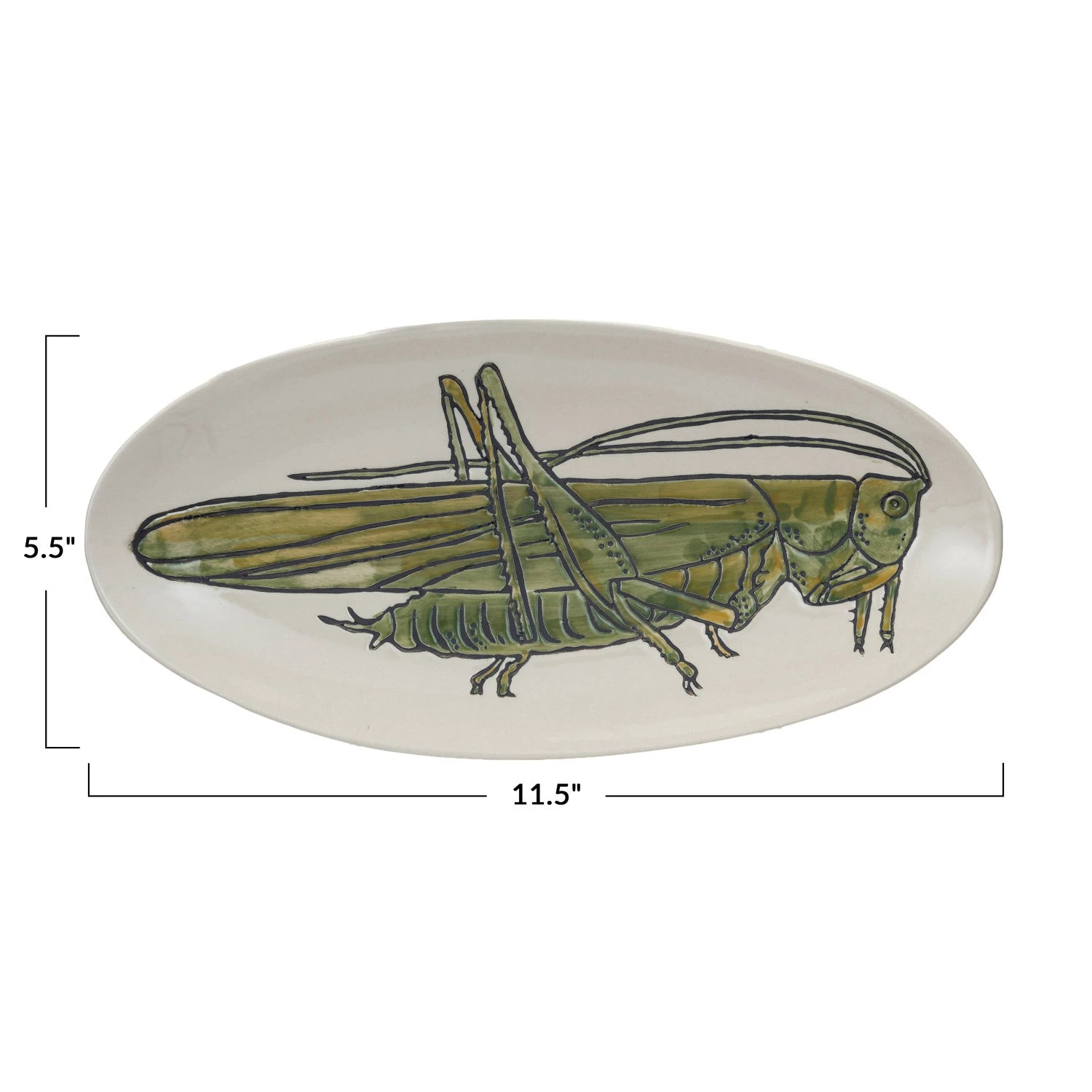 Hand-Painted Stoneware Plate w/ Grasshopper