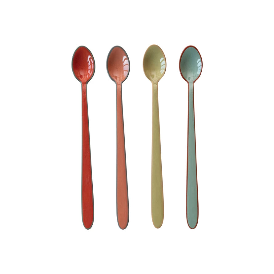 Enameled Stainless Steel Cocktail Spoons w/ Colored Edge Assorted