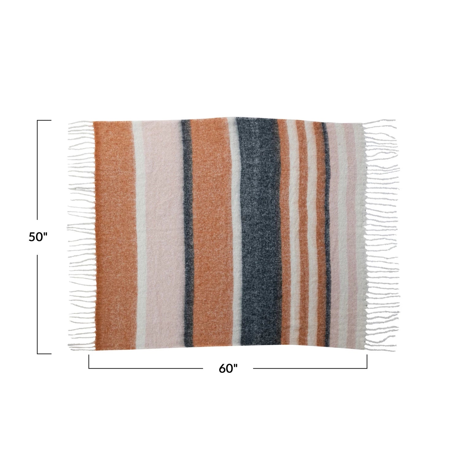 Brushed Acrylic & New Zealand Wool Throw w/ Stripes & Fringe